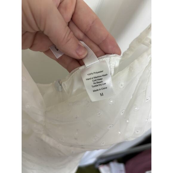 Lucy in the Sky White Chiffon Eyelet Mini Dress Size Medium Bachelorette Bridal - Picture 9 of 9